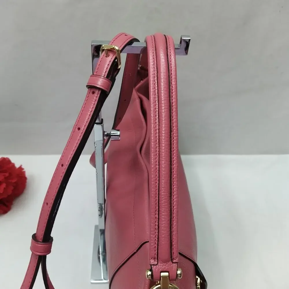 Coach Pink Pebbled Leather Zipper Closure Hobo Crossbody Shoulder Bag